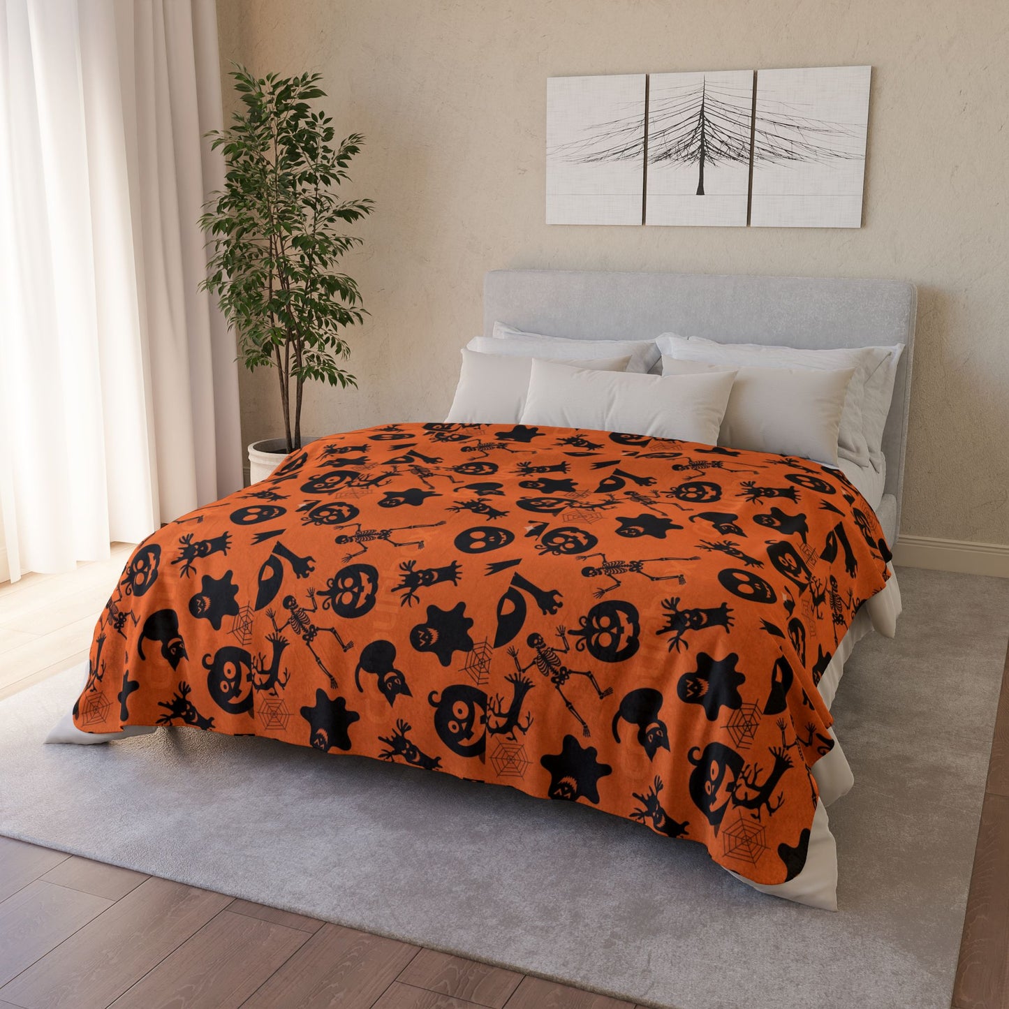 Halloween Fleece Sherpa Blanket, Cozy Fall Decor, Spooky Season Gift, Trick or Treat Blanket, Halloween Party Essential