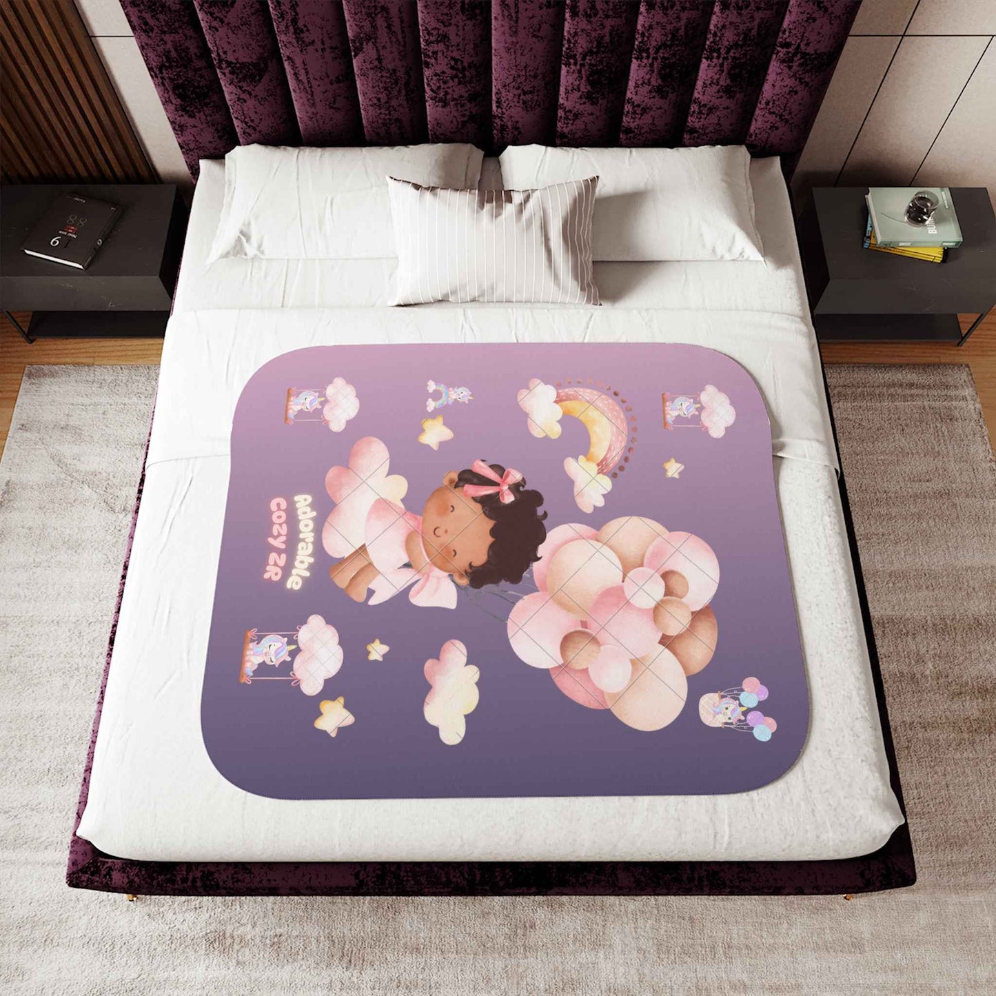 Sherpa Blanket Unicorn Gradient Violet Flying Baby Balloons - Hello Kittyy Blanket Store