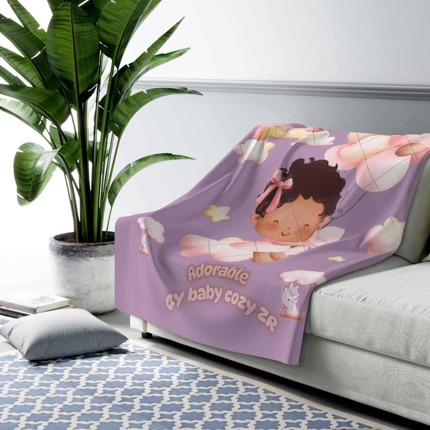 Unicorn Sherpa Fleece Blanket name ZR with flying baby - Hello Kittyy Blanket Store
