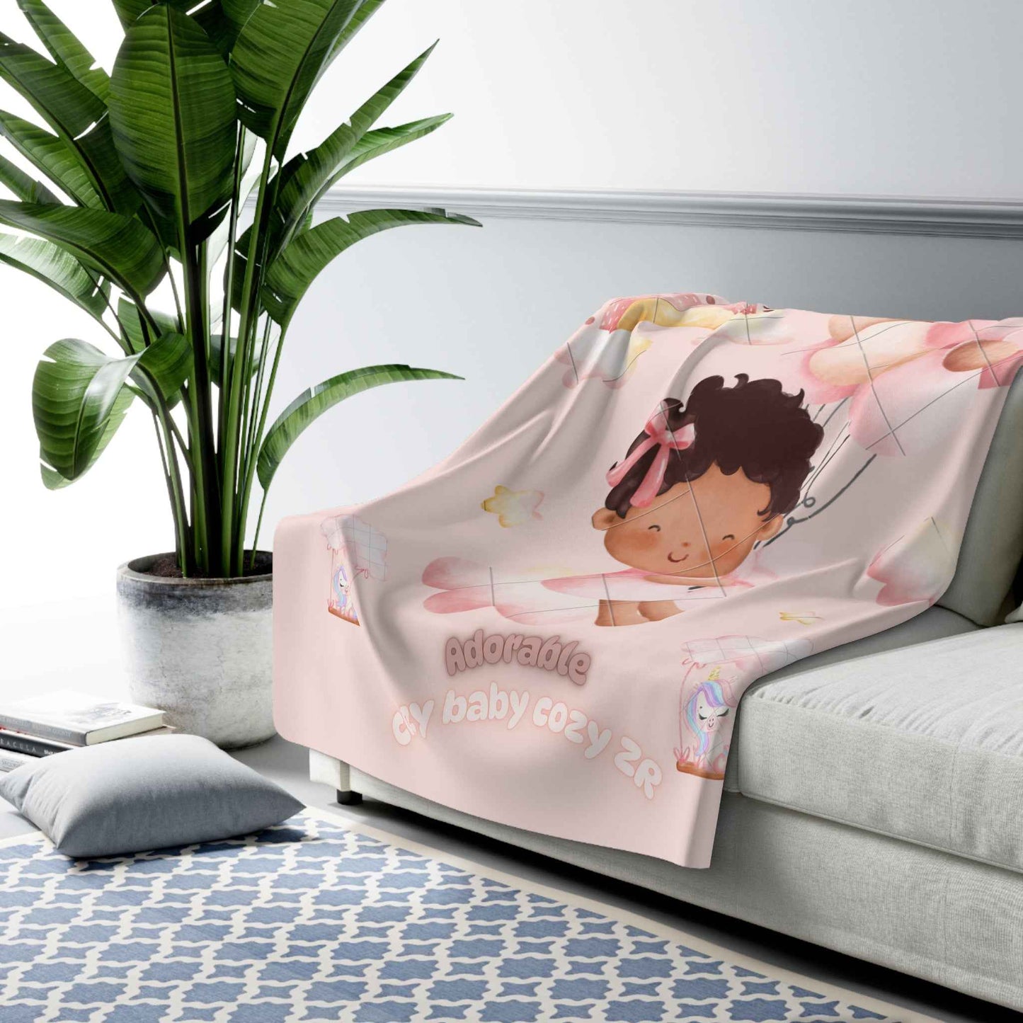 Sherpa Fleece Blanket - Unicorn Baby Girl in the Sky Light Pink - Hello Kittyy Blanket Store