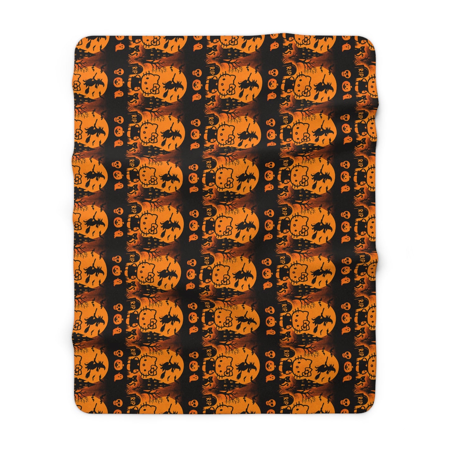 Sherpa Blanket - Hello Kitty Orange Black Halloween Decor sanrio