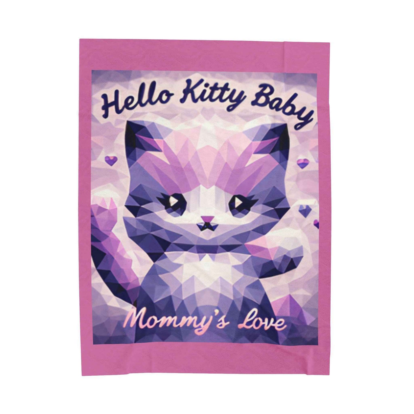 Velveteen Plush Blanket - Hello Kitty Baby Mommy's Love Purple Cat Image - Hello Kittyy Blanket Store
