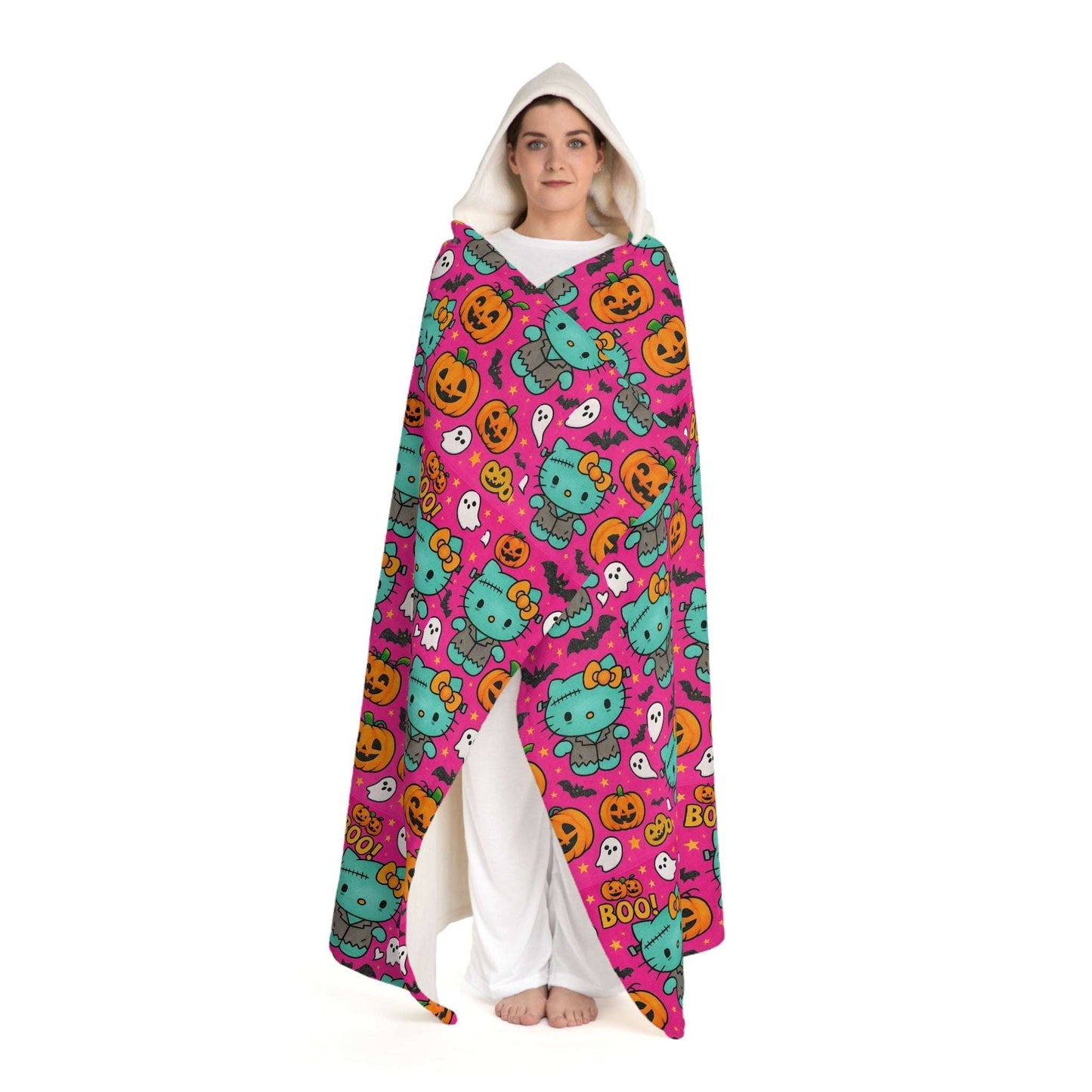 Hooded Sherpa Fleece Blanket - Pink Frankenstein Halloween Lover Gift