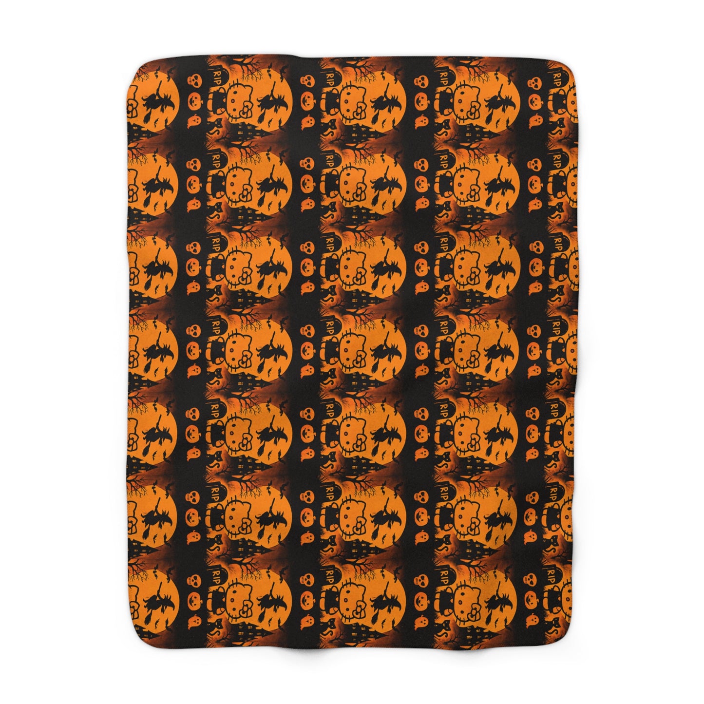 Sherpa Blanket - Hello Kitty Orange Black Halloween Decor sanrio