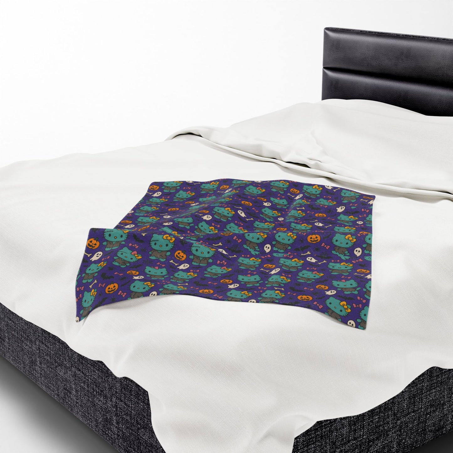 Halloween Cat Velveteen Plush Blanket purple - Hello Kittyy Blanket Store