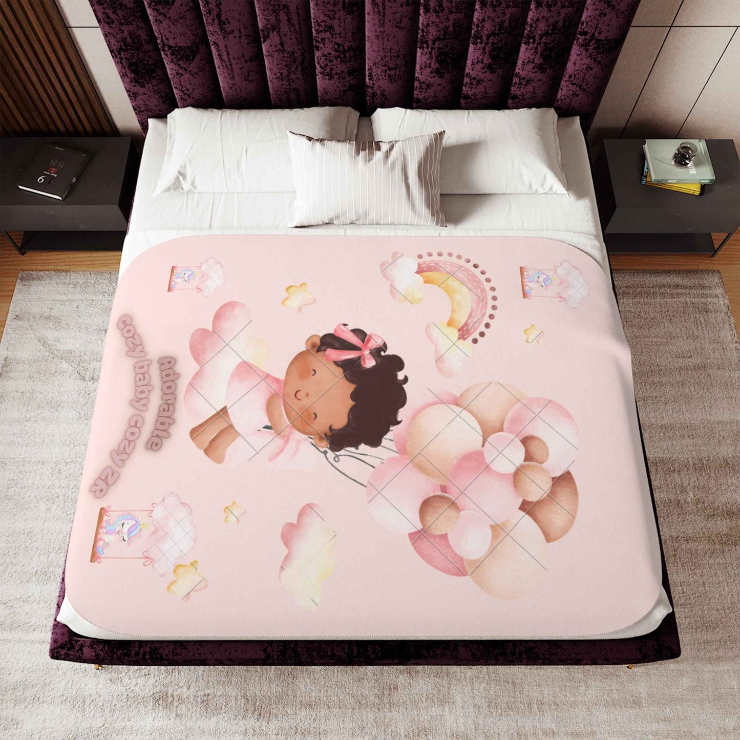 Cozy Sherpa Blanket with Cute Clouds and Rainbow Design - Hello Kittyy Blanket Store