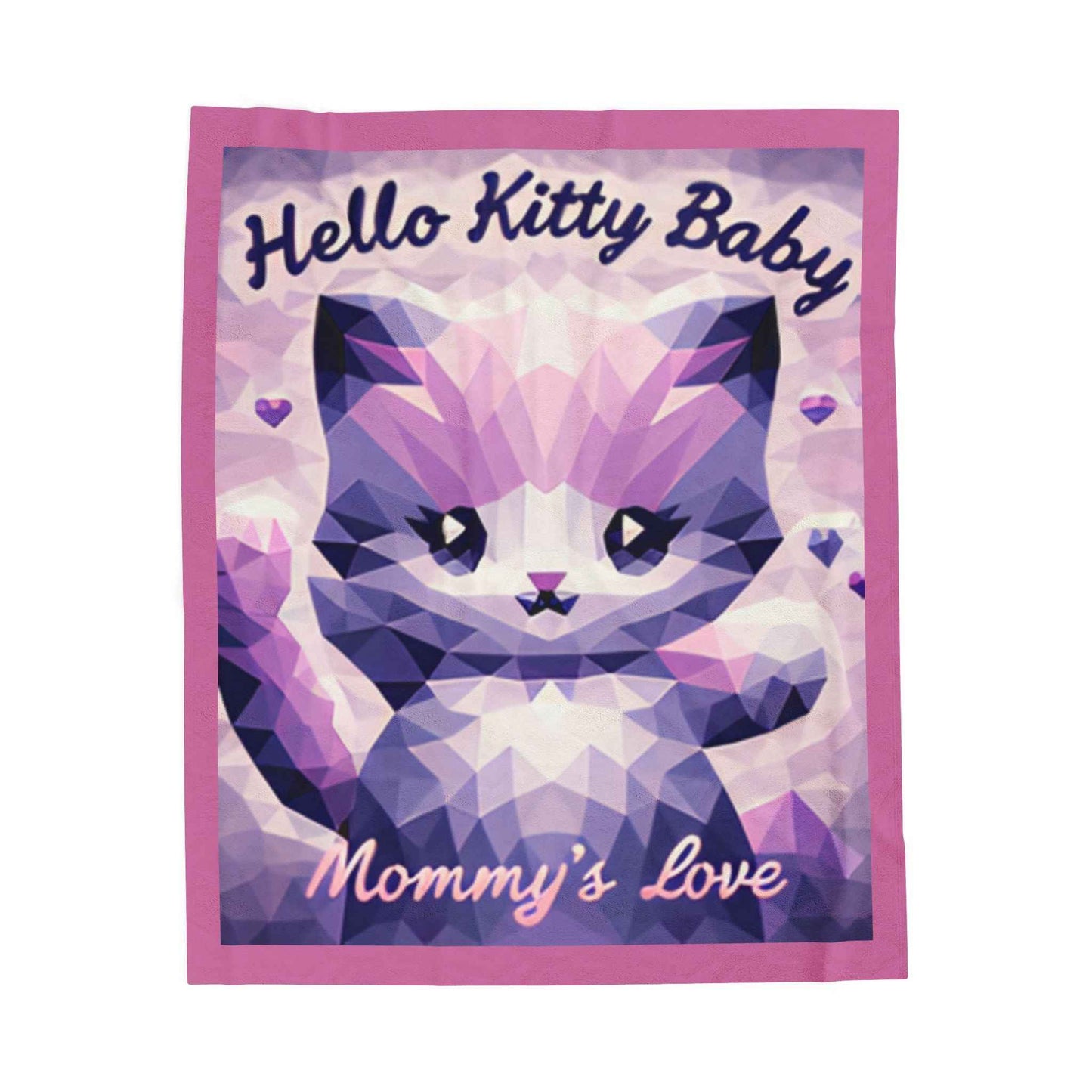 Velveteen Plush Blanket - Hello Kitty Baby Mommy's Love Purple Cat Image - Hello Kittyy Blanket Store