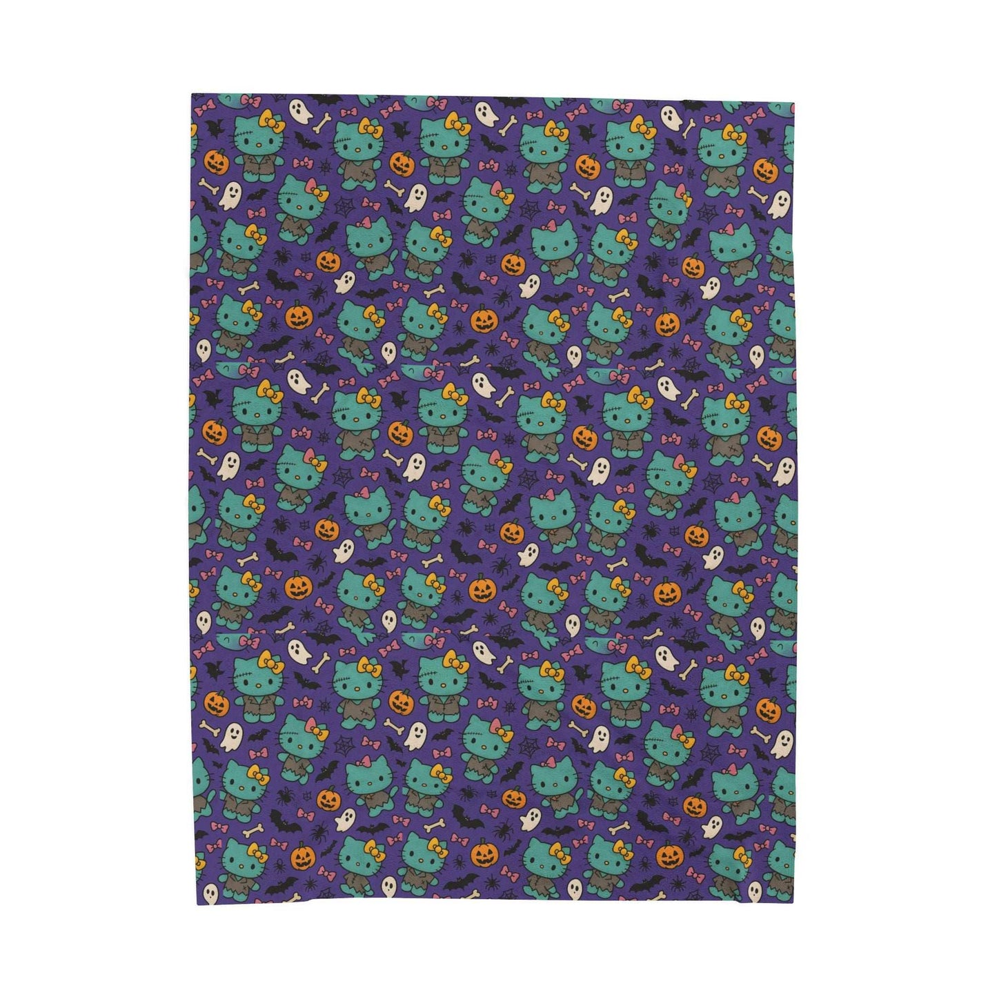 Halloween Cat Velveteen Plush Blanket purple