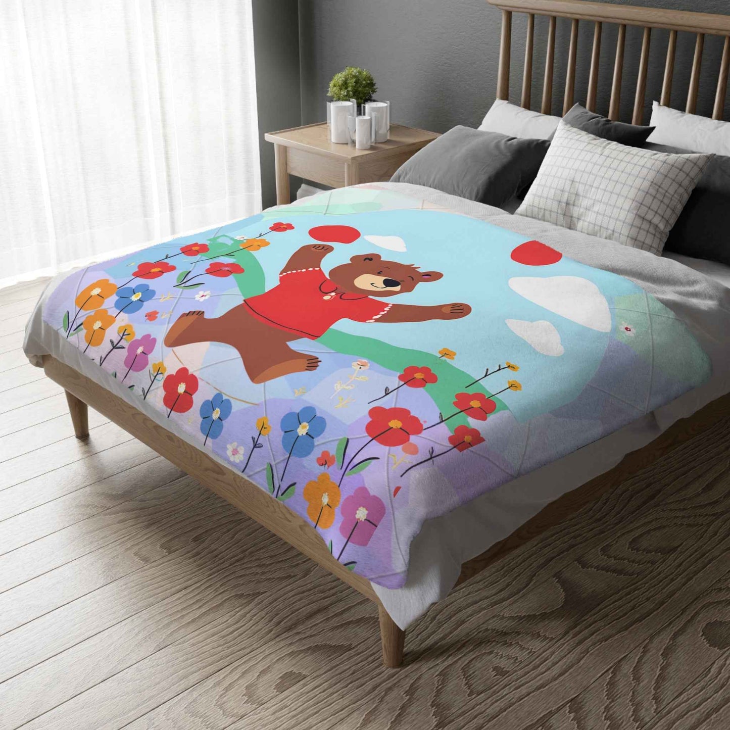 Velveteen Microfiber Blanket - Winnie the Pooh Purple and Blue Double Sided Print - Hello Kittyy Blanket Store