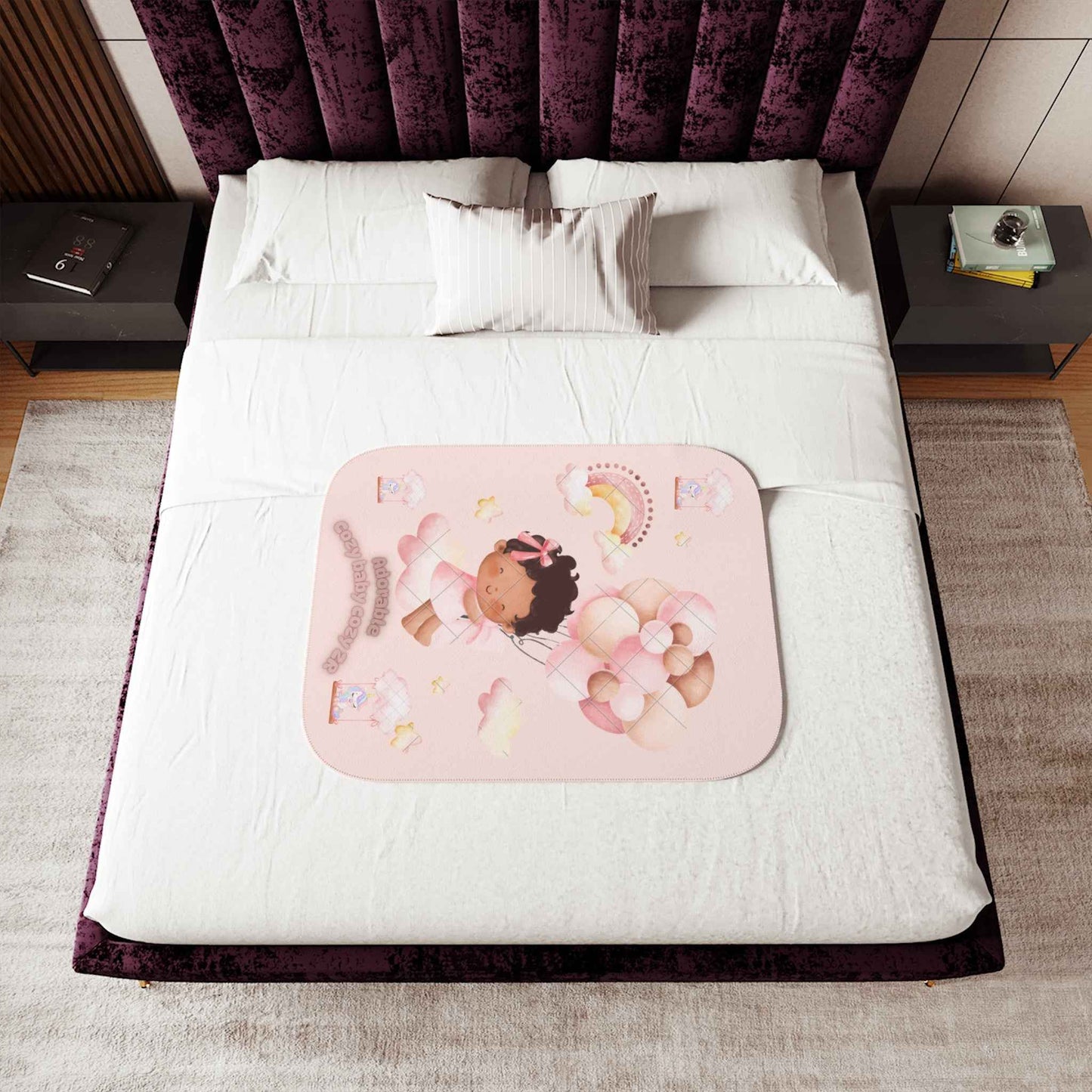 Cozy Sherpa Blanket with Cute Clouds and Rainbow Design - Hello Kittyy Blanket Store