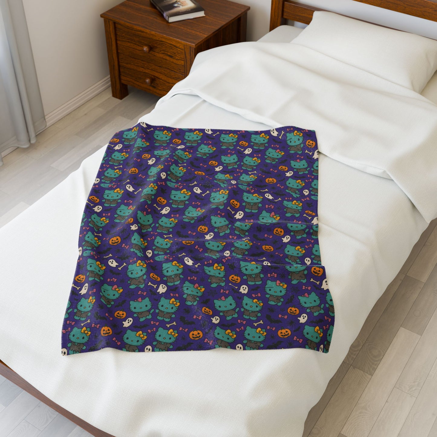 Halloween Cat Velveteen Plush Blanket purple - Hello Kittyy Blanket Store
