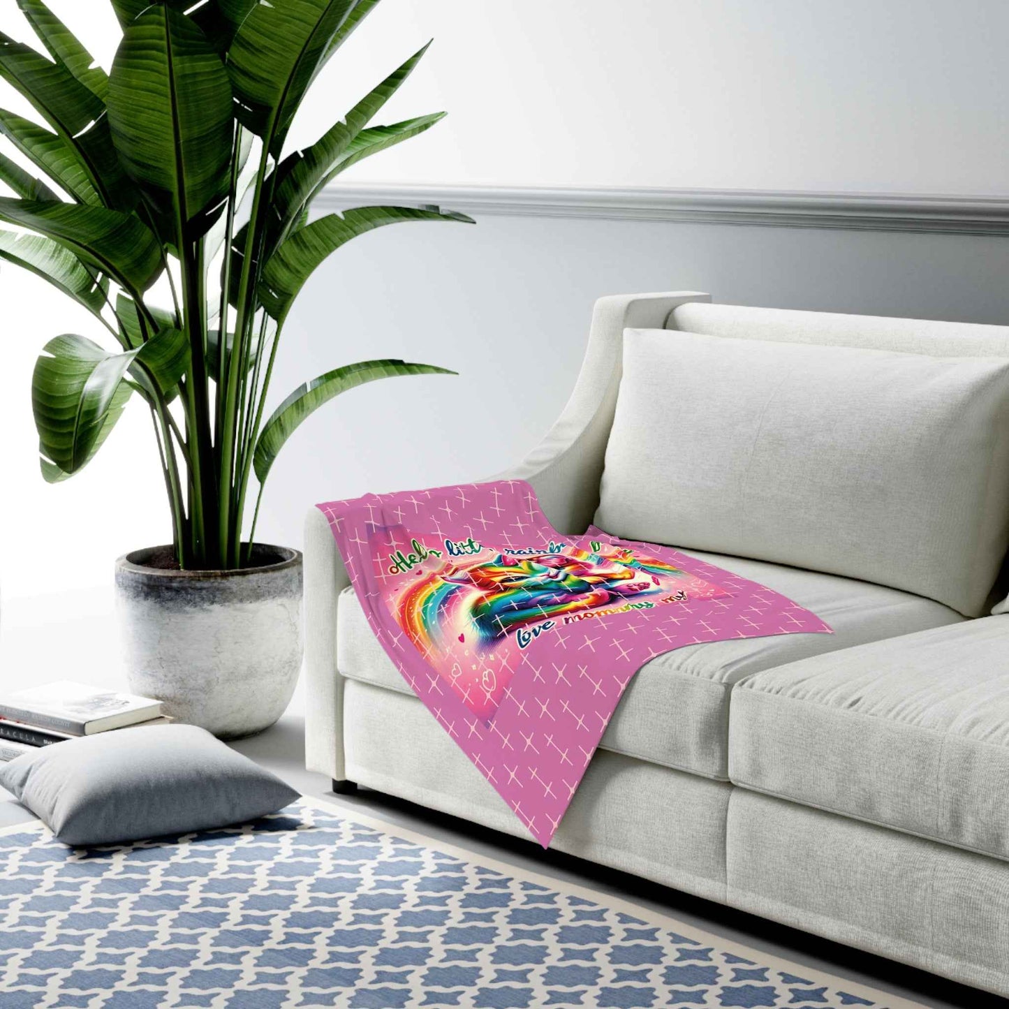 Swaddle Blanket Pink Kitty Rainbow - Hello Kittyy Blanket Store