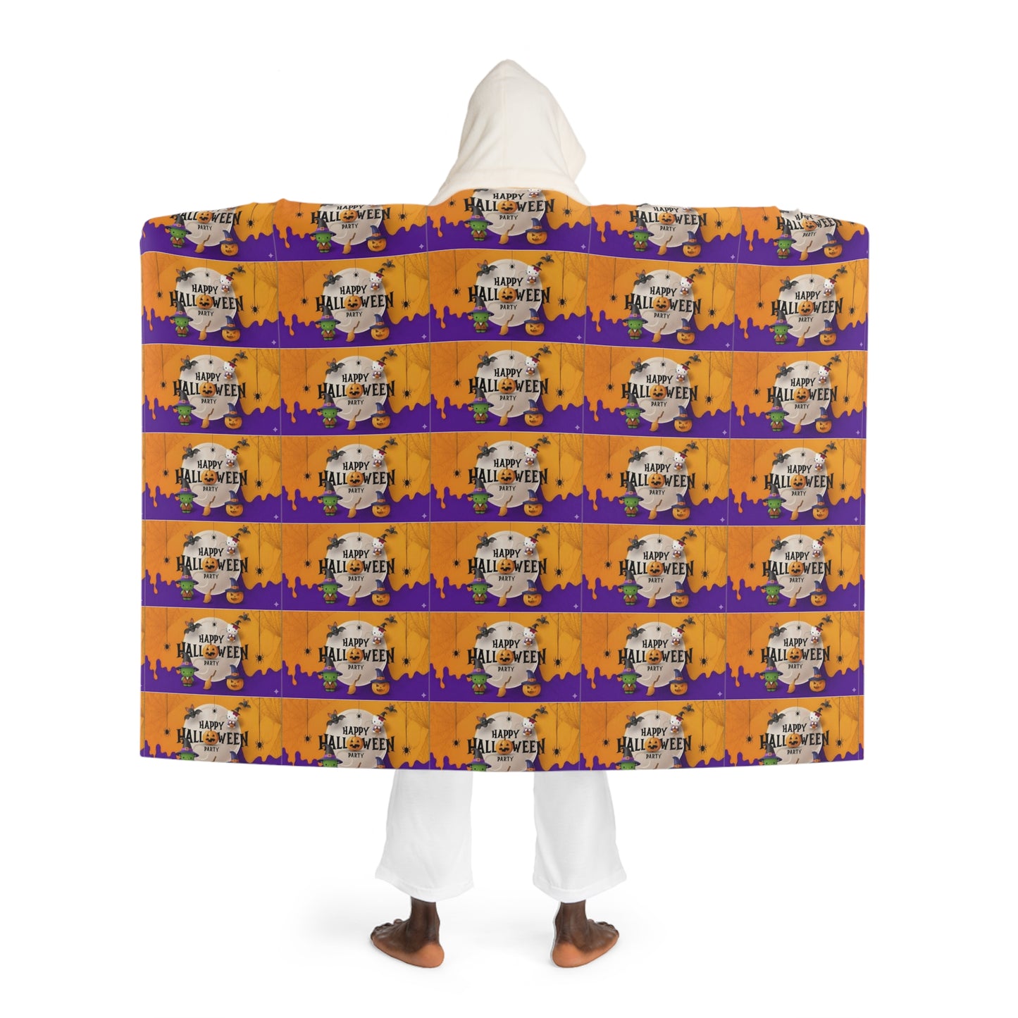 Frankenstein Hooded Sherpa Fleece Blanket Orange Purple Halloween Party