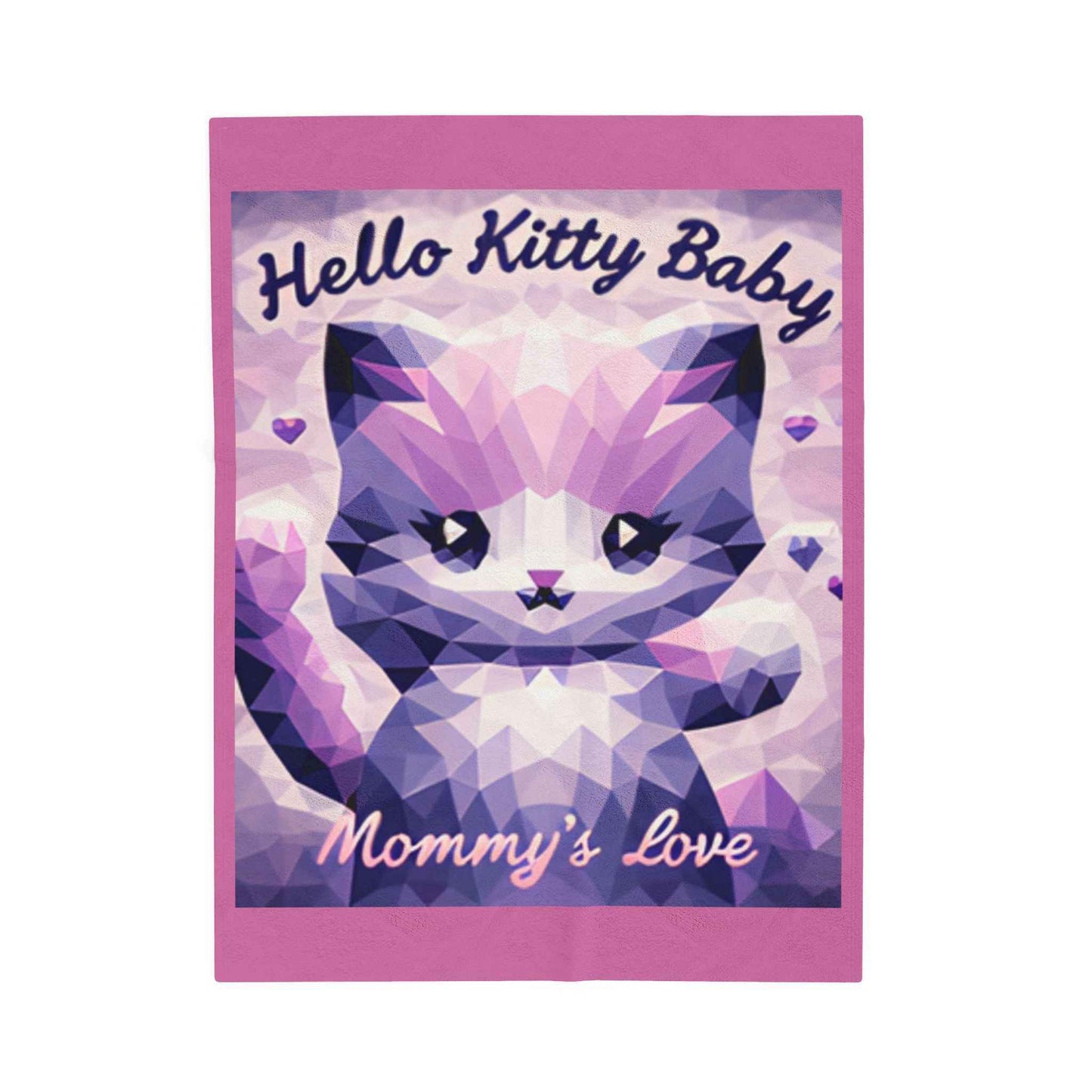 Velveteen Plush Blanket - Hello Kitty Baby Mommy's Love Purple Cat Image - Hello Kittyy Blanket Store