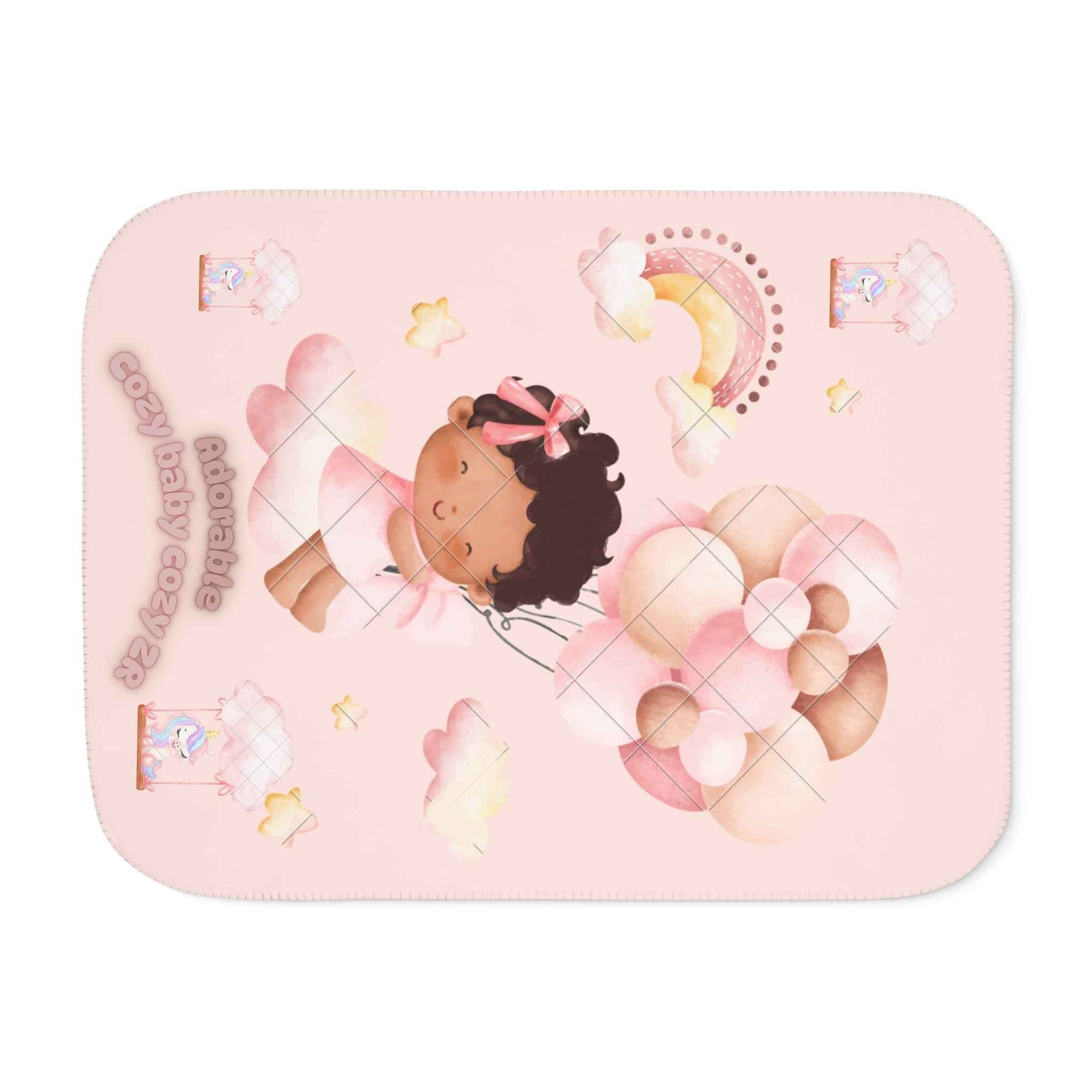 Cozy Sherpa Blanket with Cute Clouds and Rainbow Design - Hello Kittyy Blanket Store