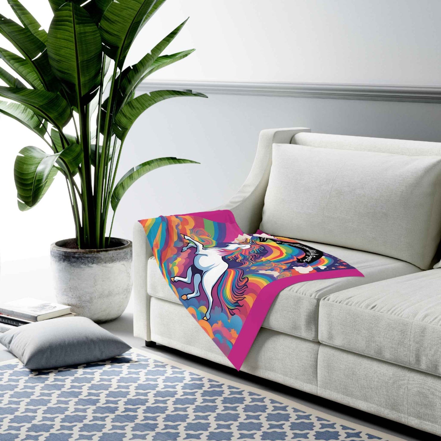 Swaddle Blanket - Rainbow Unicorn Let's Fly Together Design - Hello Kittyy Blanket Store