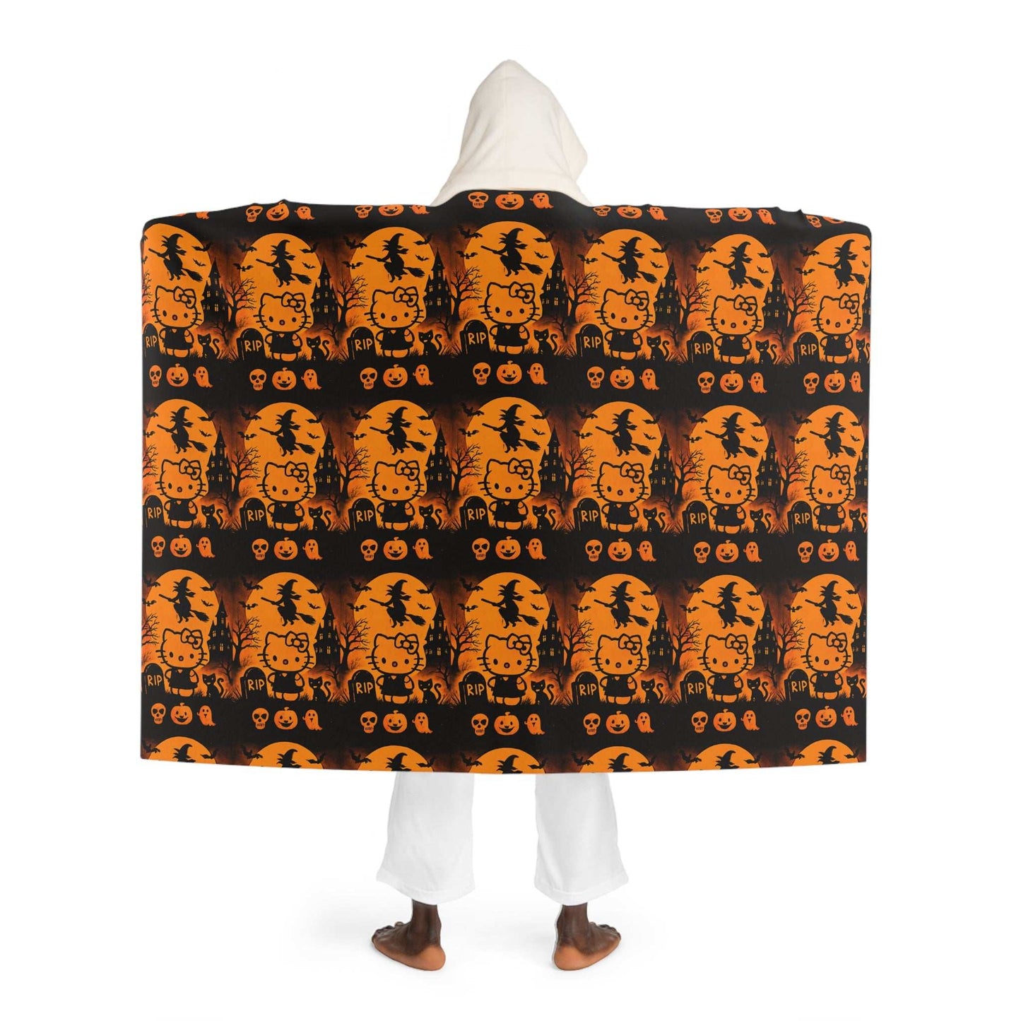 Halloween Hello Kitty Hooded Sherpa Fleece Blanket| orange