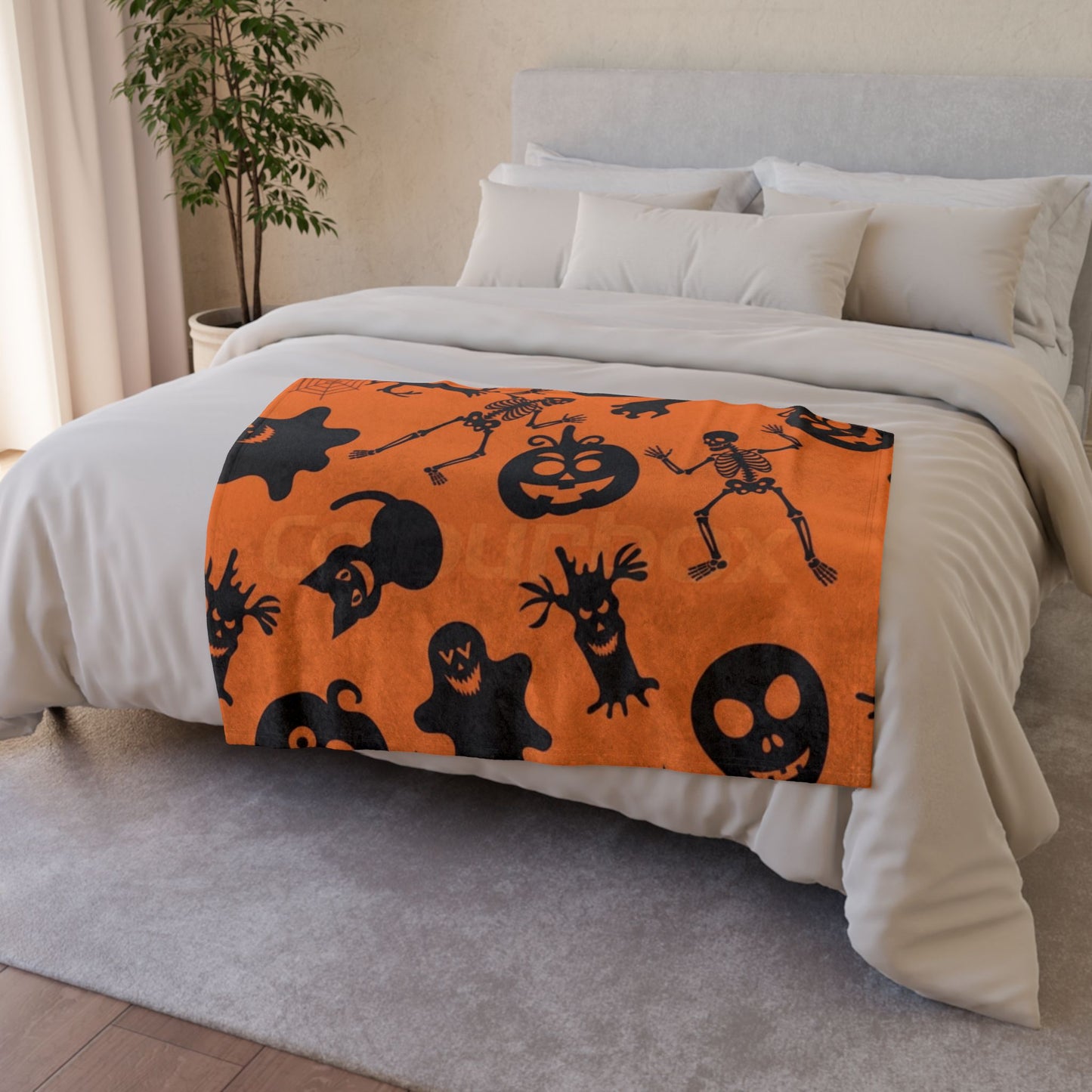 Halloween-Themed Soft Polyester Blanket, Cozy Blanket, Spooky skeleton Decor, Halloween Gift, Warm Throw Blanket, Festive Blanket