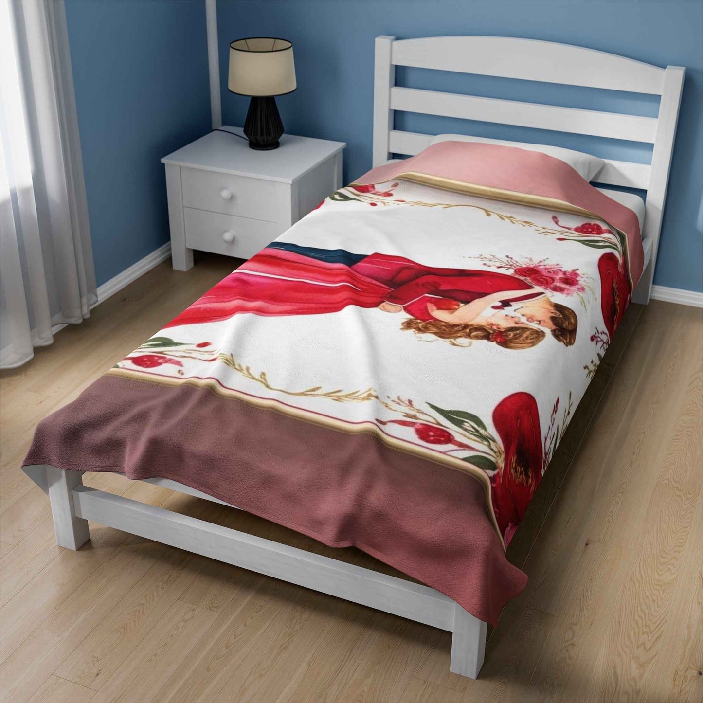 Romantic Velveteen Plush Blanket for valentines day with Floral Design - Perfect for Weddings and Celebrations - Hello Kittyy Blanket Store