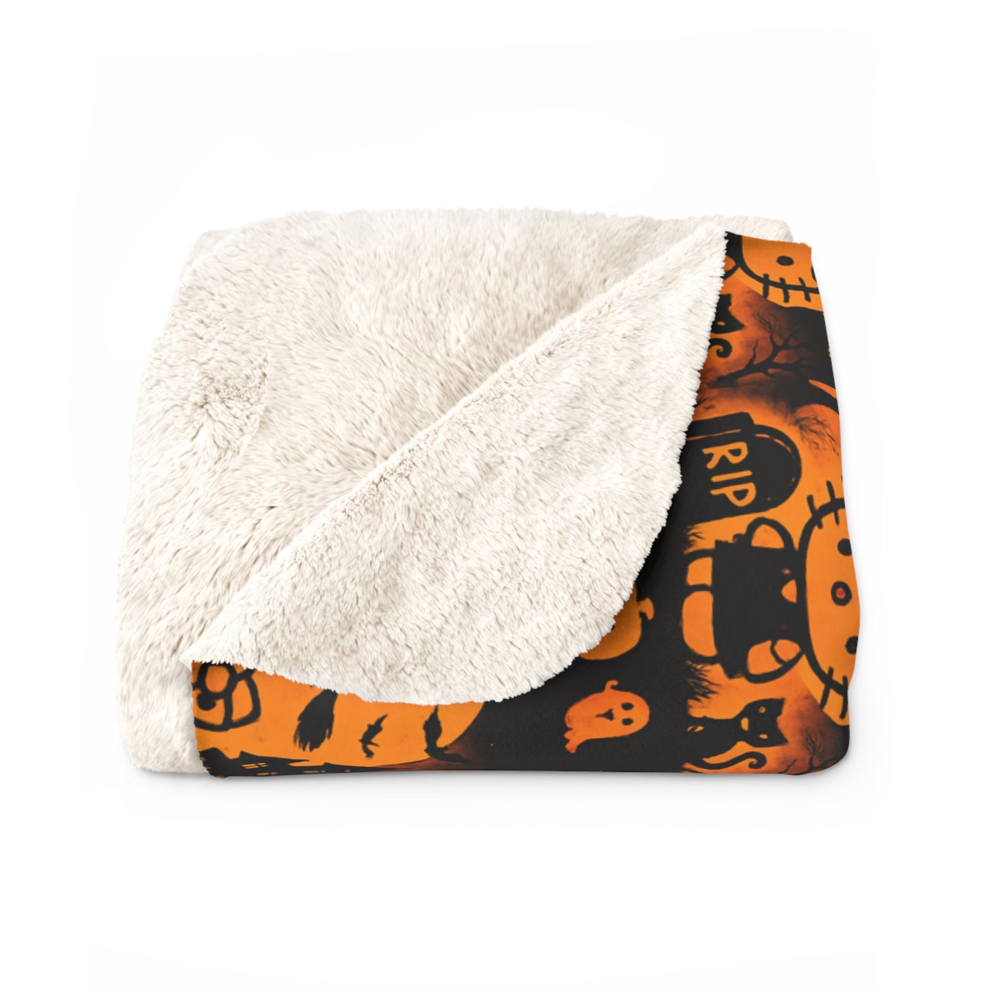 Sherpa Blanket - Hello Kitty Orange Black Halloween Decor sanrio