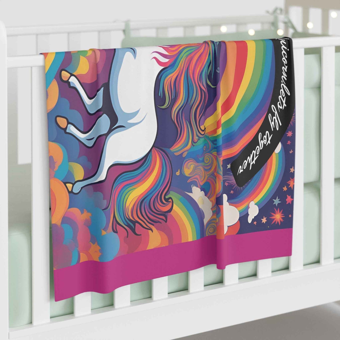 Swaddle Blanket - Rainbow Unicorn Let's Fly Together Design - Hello Kittyy Blanket Store