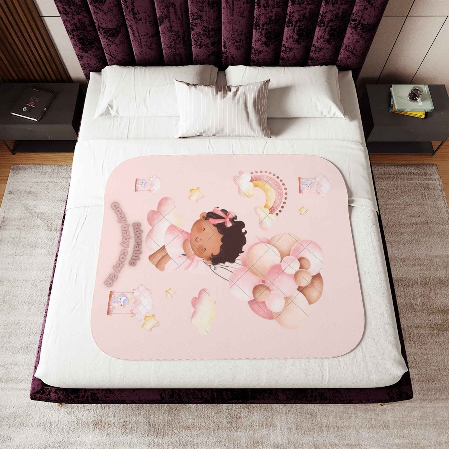 Cozy Sherpa Blanket with Cute Clouds and Rainbow Design - Hello Kittyy Blanket Store