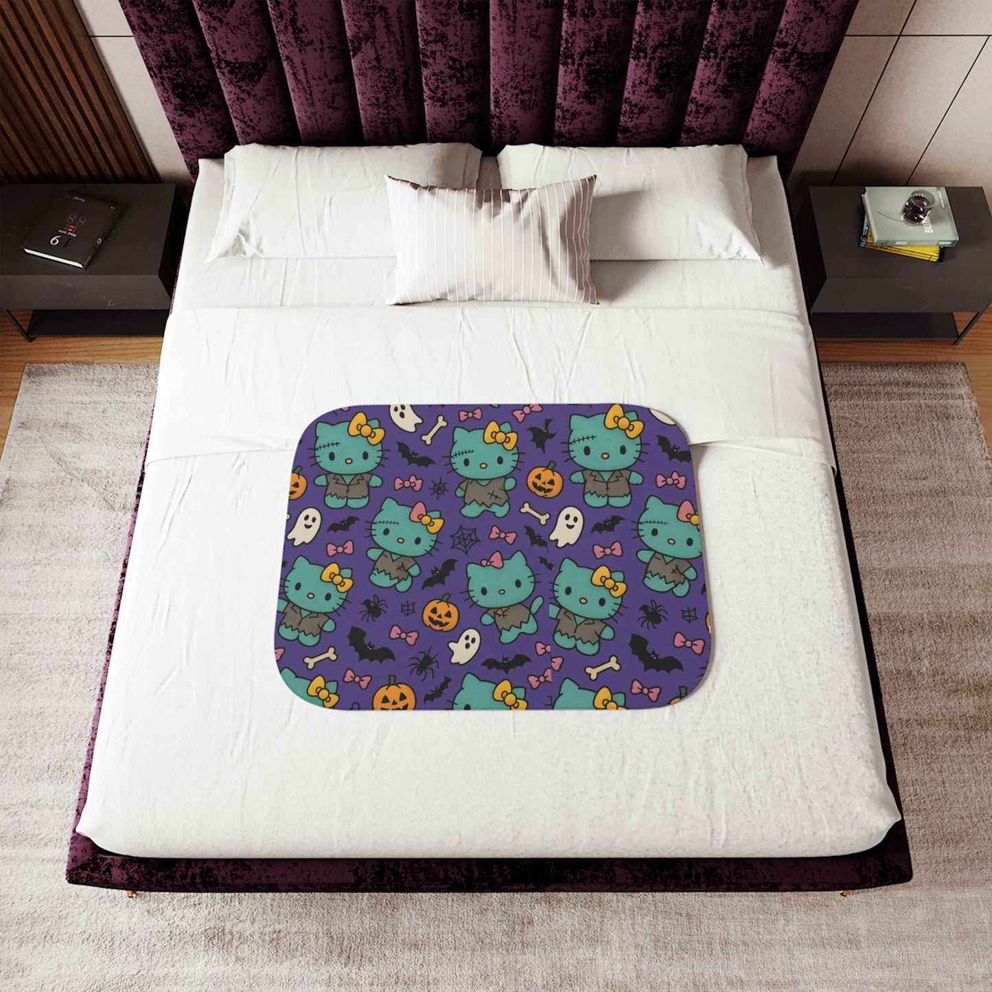 Sherpa Blanket, Frankenstein Halloween blanket purple - Hello Kittyy Blanket Store