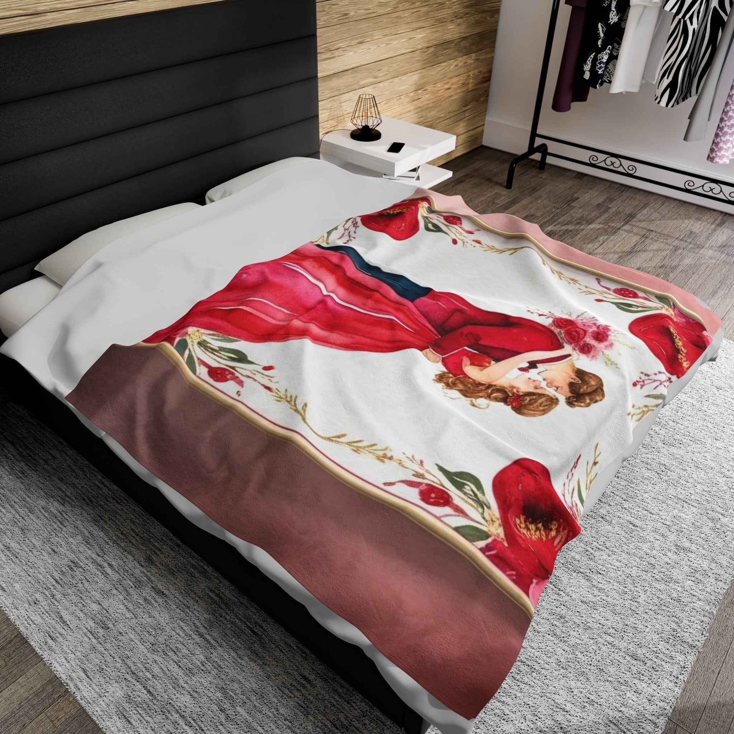 Romantic Velveteen Plush Blanket for valentines day with Floral Design - Perfect for Weddings and Celebrations - Hello Kittyy Blanket Store