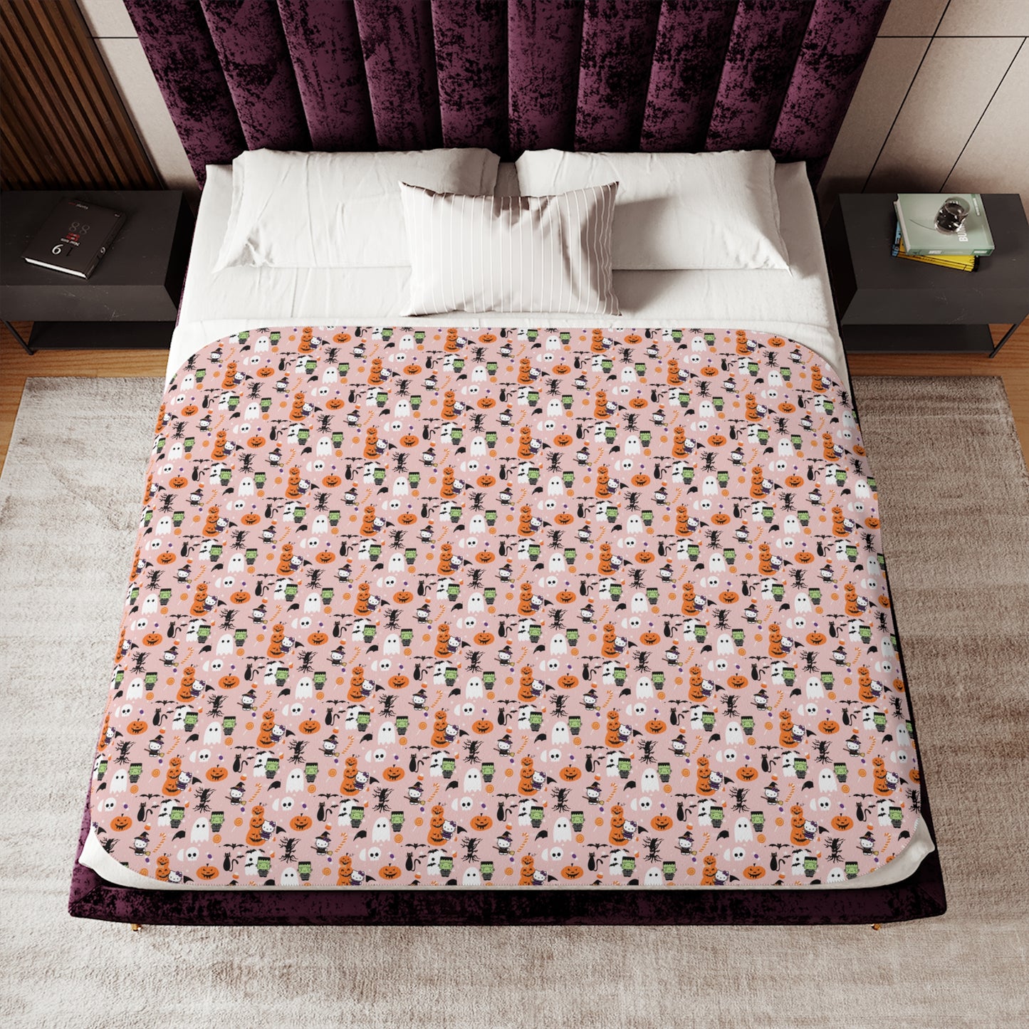 Sherpa Blanket - Soft Frankenstein Hello Kitty Light Pink Sherpa