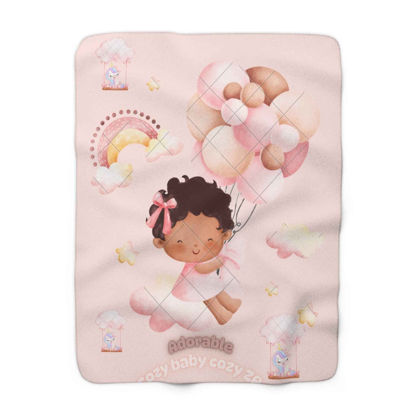 Sherpa Fleece Blanket - Unicorn Baby Girl in the Sky Light Pink - Hello Kittyy Blanket Store