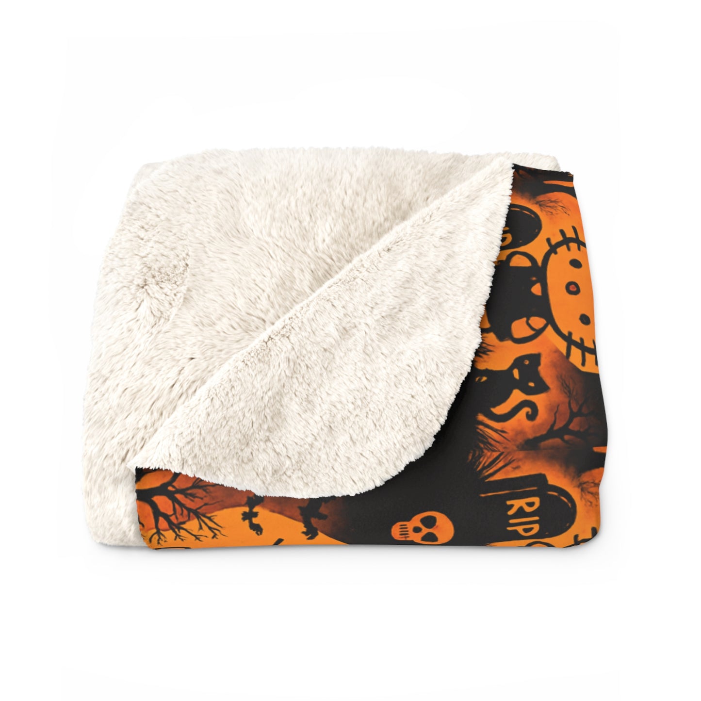 Sherpa Blanket - Hello Kitty Orange Black Halloween Decor sanrio