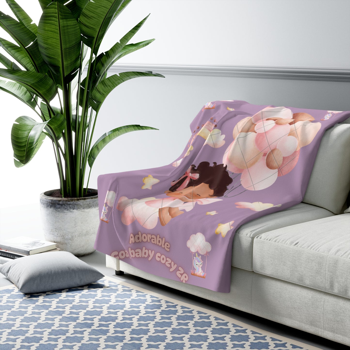 Unicorn Sherpa Fleece Blanket name ZR with flying baby - Hello Kittyy Blanket Store