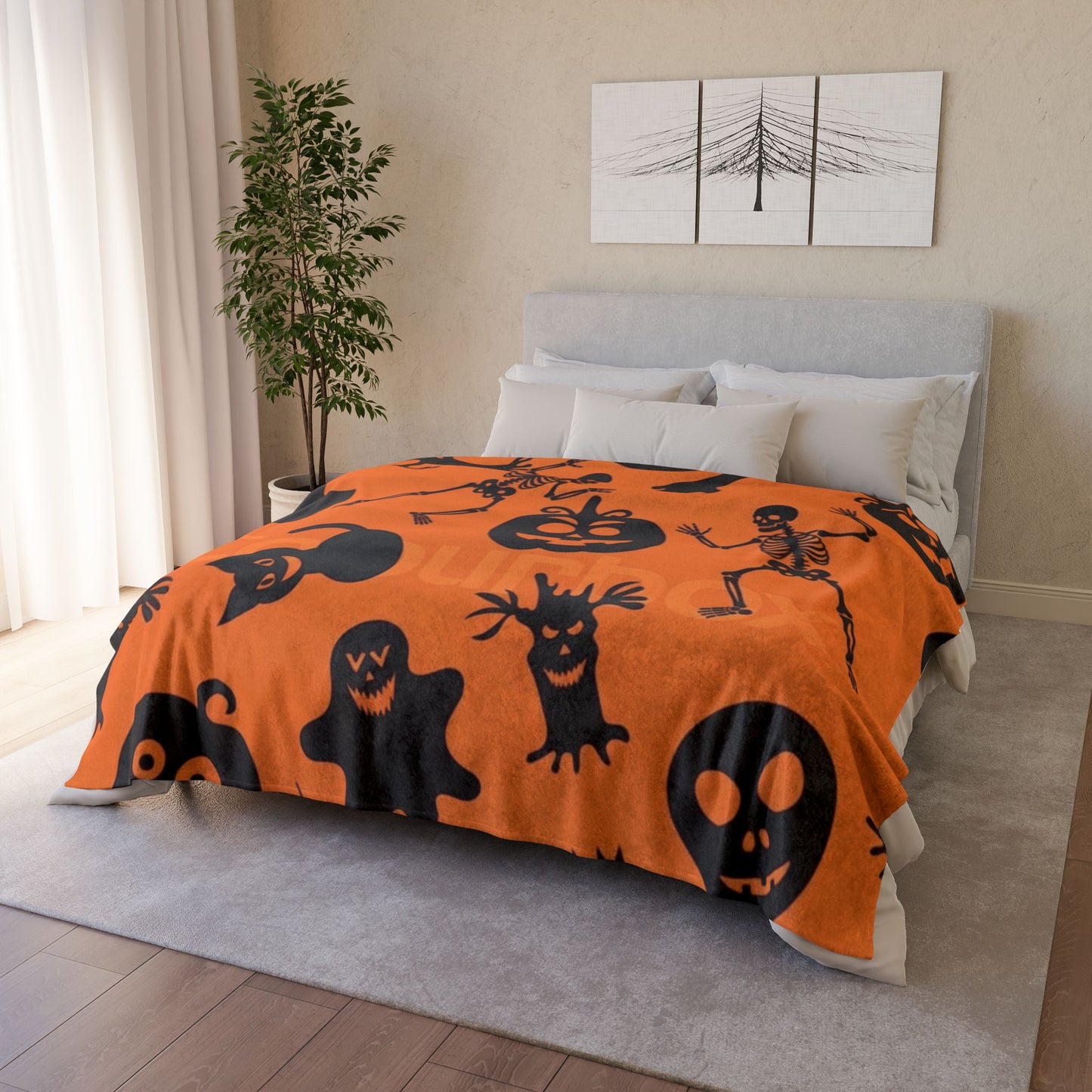 Halloween-Themed Soft Polyester Blanket, Cozy Blanket, Spooky skeleton Decor, Halloween Gift, Warm Throw Blanket, Festive Blanket
