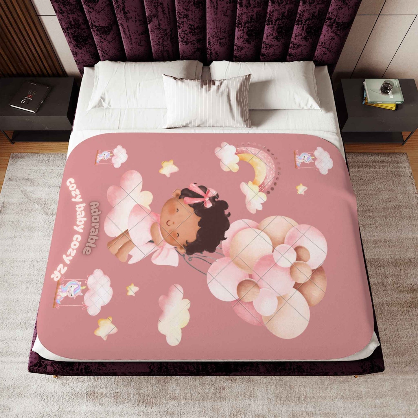 Cozy Sherpa Blanket with Cute Baby Design and unicorns - Hello Kittyy Blanket Store