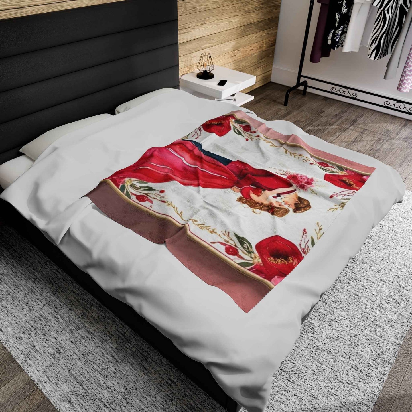 Romantic Velveteen Plush Blanket for valentines day with Floral Design - Perfect for Weddings and Celebrations - Hello Kittyy Blanket Store