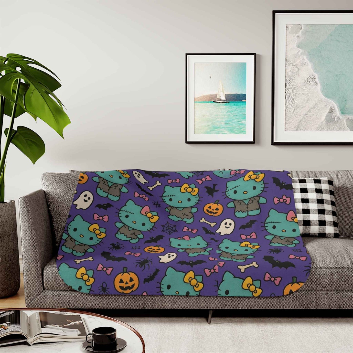 Sherpa Blanket, Frankenstein Halloween blanket purple - Hello Kittyy Blanket Store