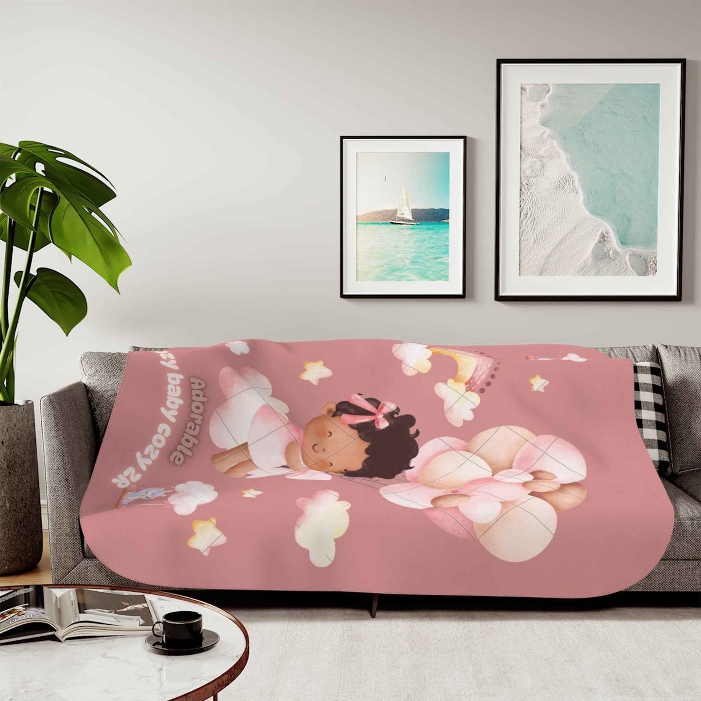 Cozy Sherpa Blanket with Cute Baby Design and unicorns - Hello Kittyy Blanket Store