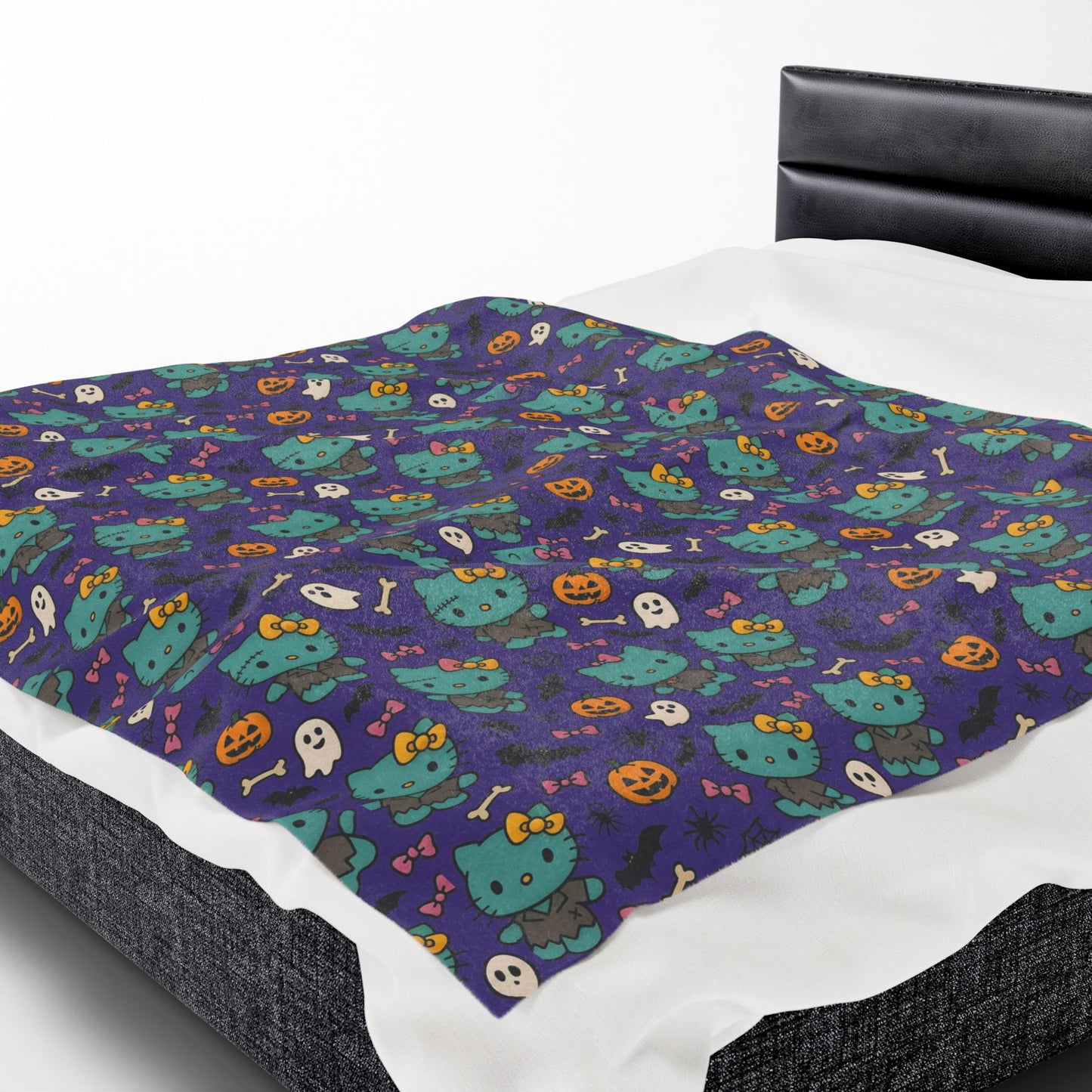 Halloween Cat Velveteen Plush Blanket purple - Hello Kittyy Blanket Store