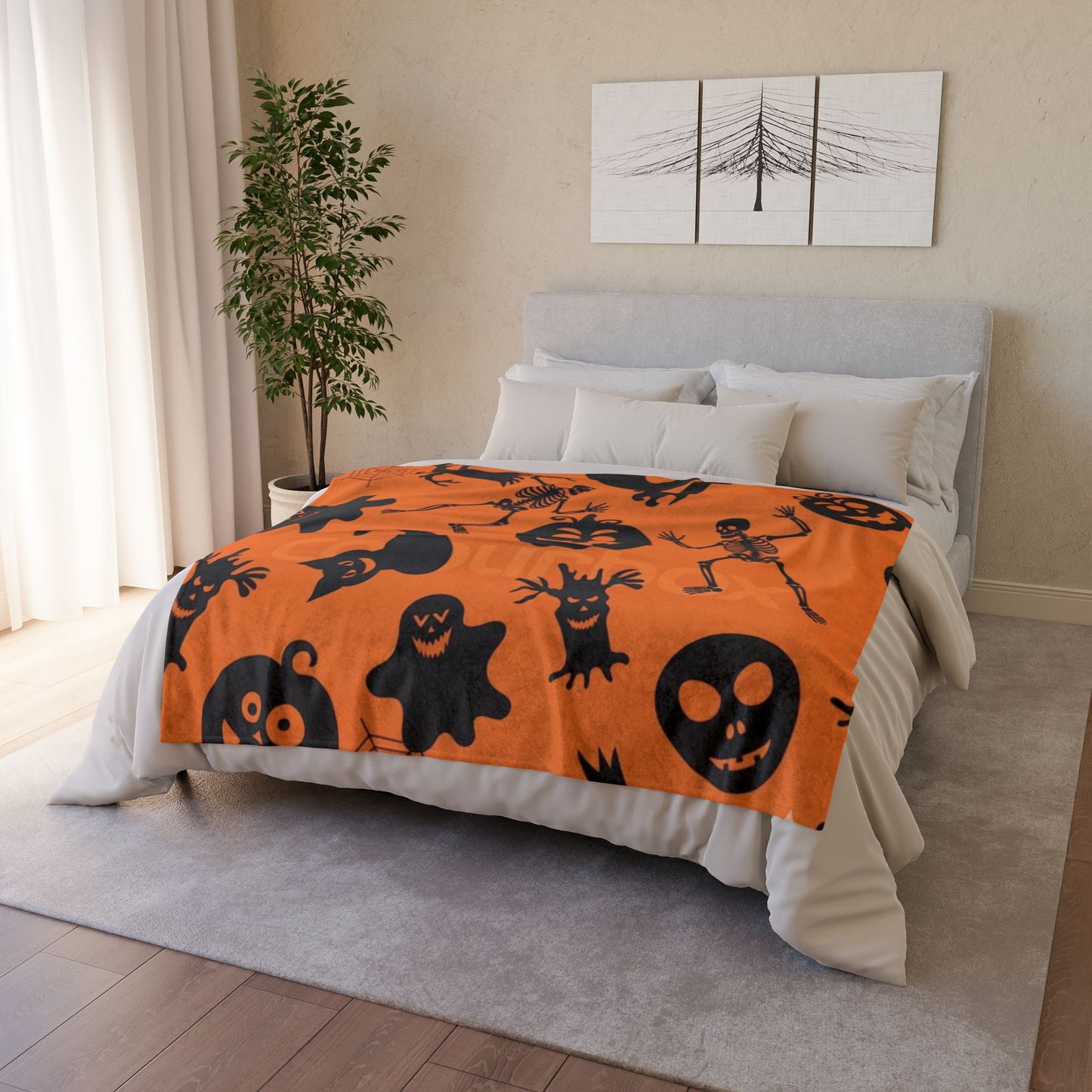 Halloween-Themed Soft Polyester Blanket, Cozy Blanket, Spooky skeleton Decor, Halloween Gift, Warm Throw Blanket, Festive Blanket
