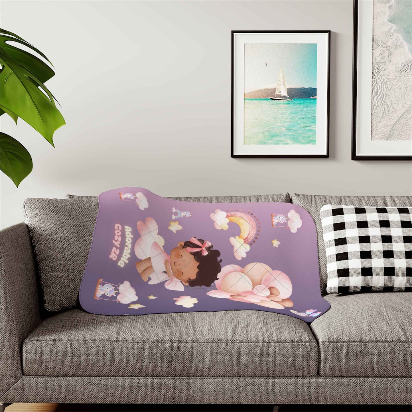 Sherpa Blanket Unicorn Gradient Violet Flying Baby Balloons - Hello Kittyy Blanket Store