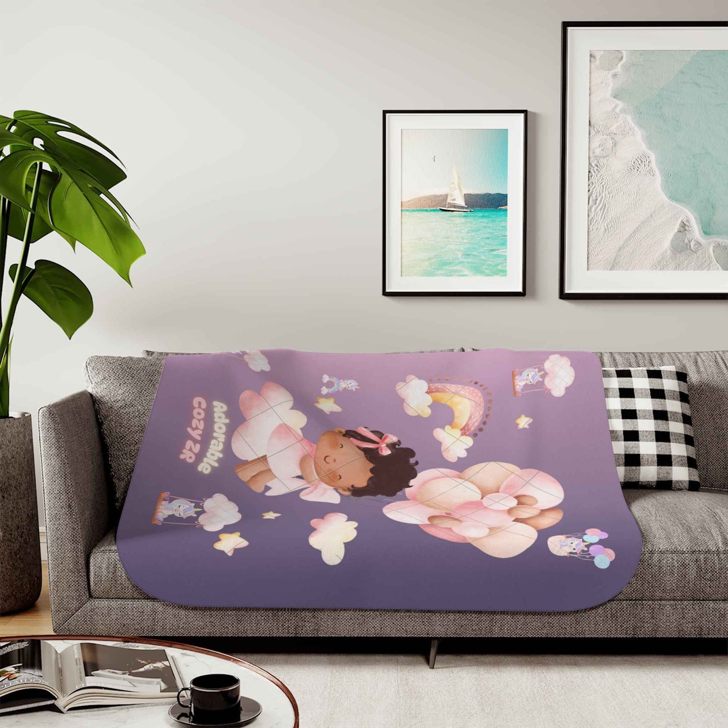 Sherpa Blanket Unicorn Gradient Violet Flying Baby Balloons - Hello Kittyy Blanket Store