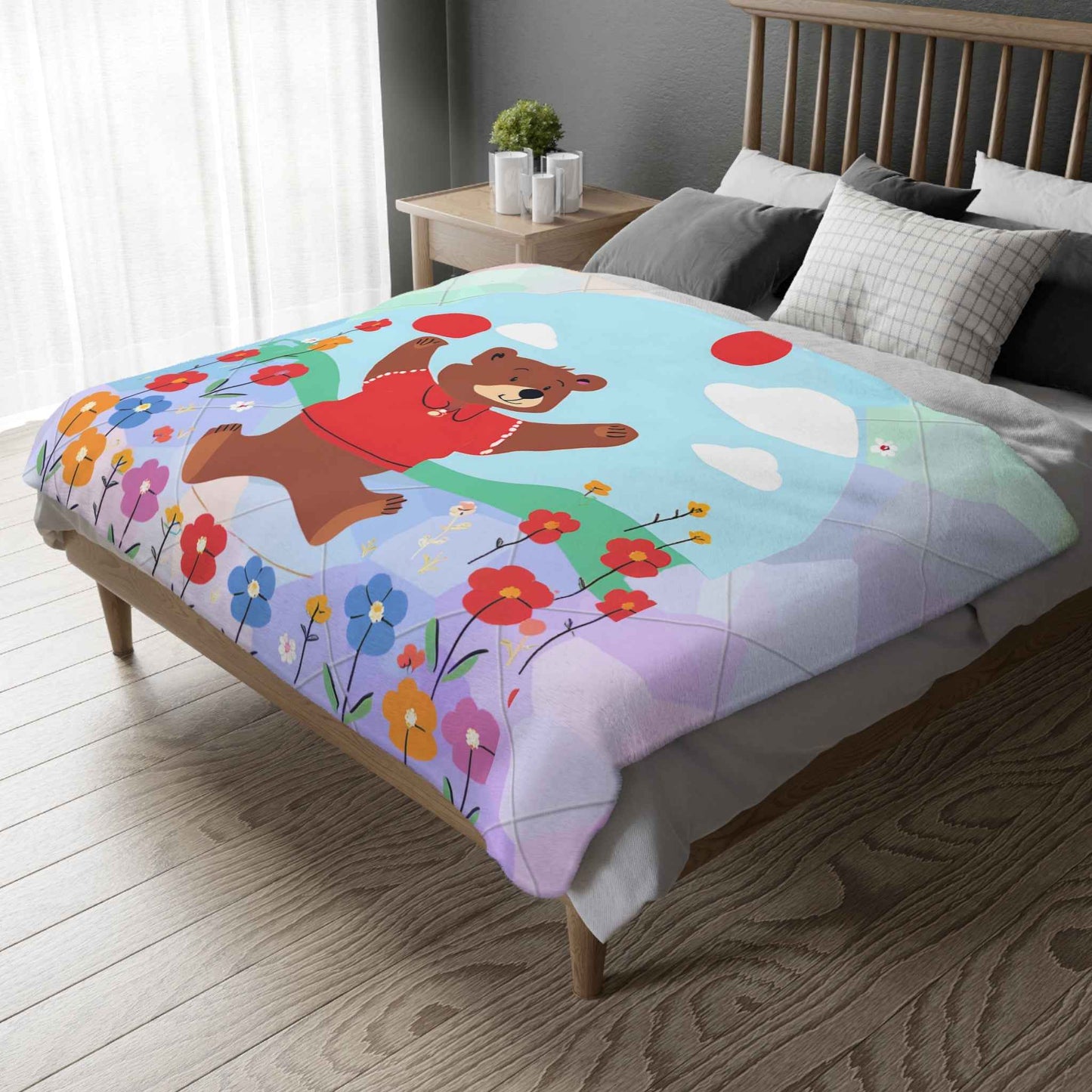Velveteen Microfiber Blanket - Winnie the Pooh Purple and Blue Double Sided Print - Hello Kittyy Blanket Store