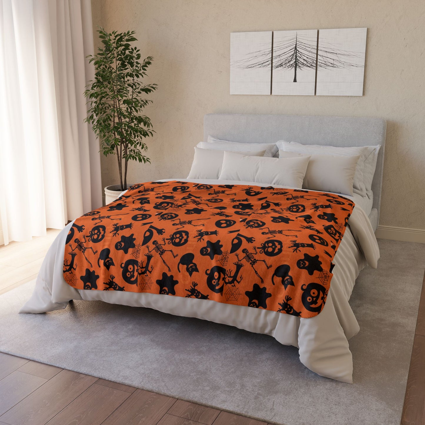 Halloween Fleece Sherpa Blanket, Cozy Fall Decor, Spooky Season Gift, Trick or Treat Blanket, Halloween Party Essential