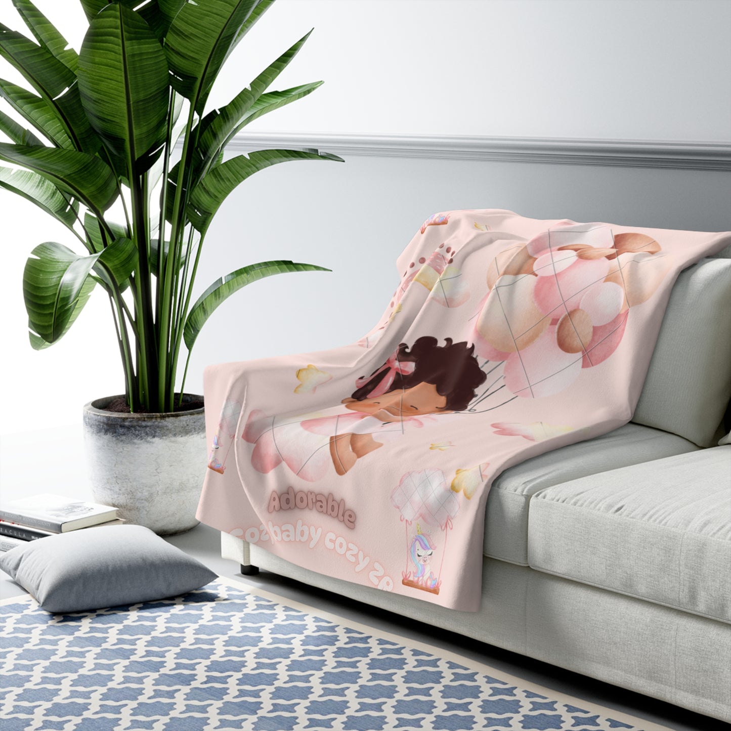 Sherpa Fleece Blanket - Unicorn Baby Girl in the Sky Light Pink - Hello Kittyy Blanket Store