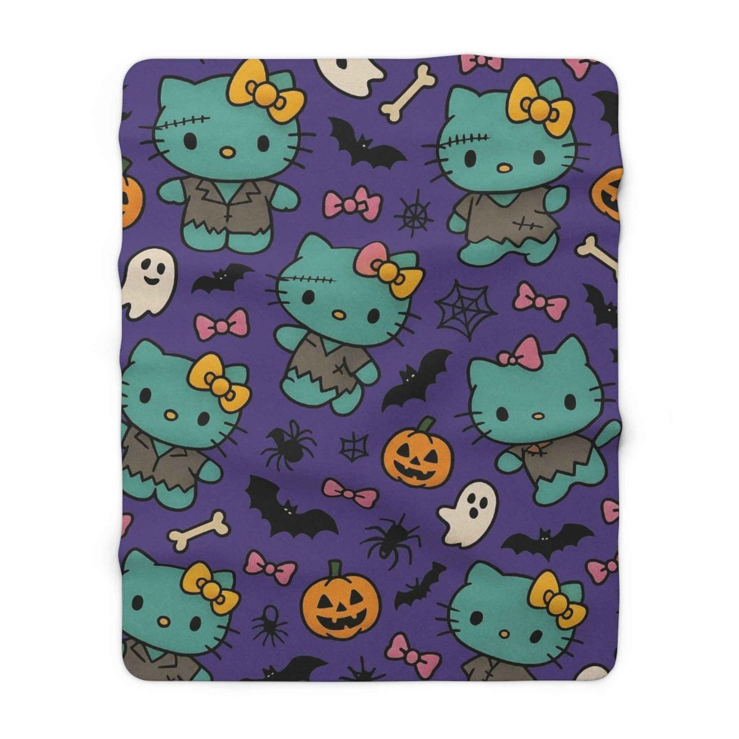 Sherpa Fleece Blanket - Frankenstein Hello Kitty blanket for spooky Home Decor - Hello Kittyy Blanket Store