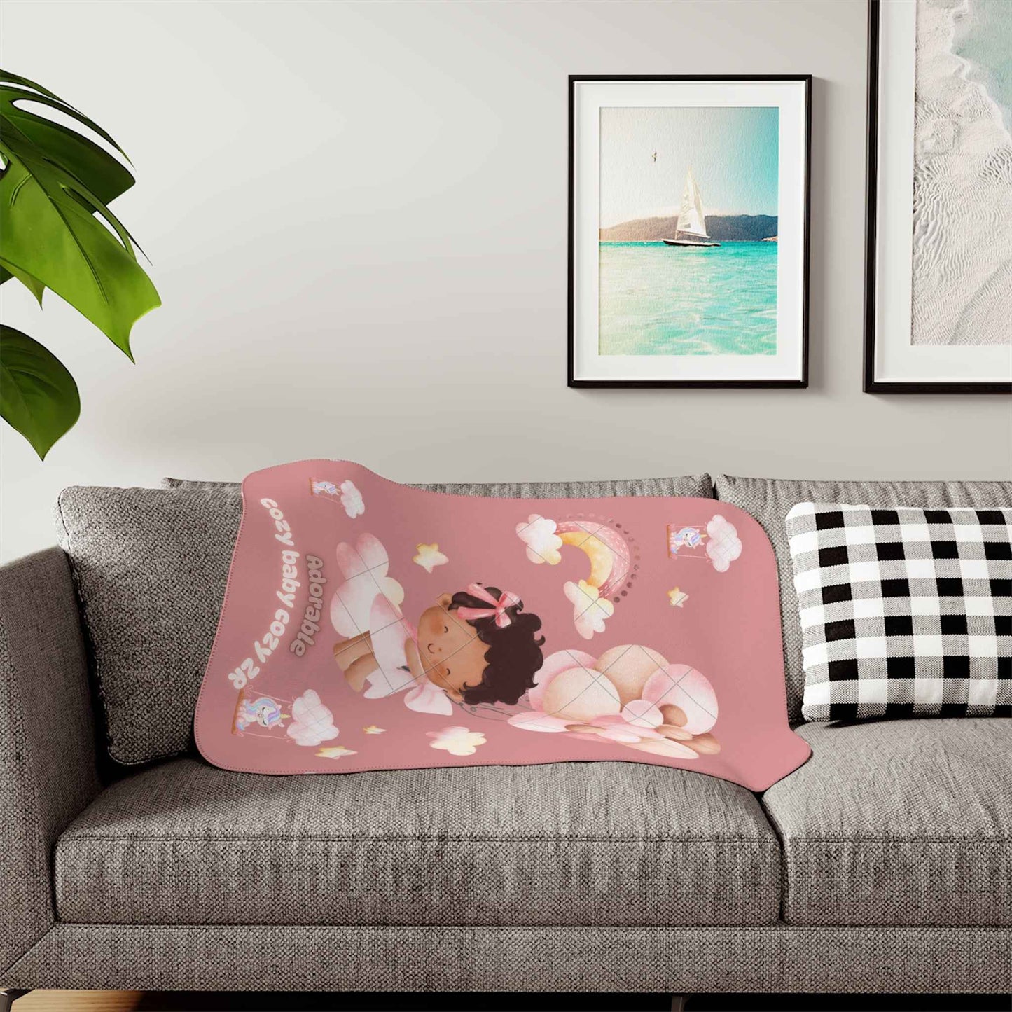 Cozy Sherpa Blanket with Cute Baby Design and unicorns - Hello Kittyy Blanket Store