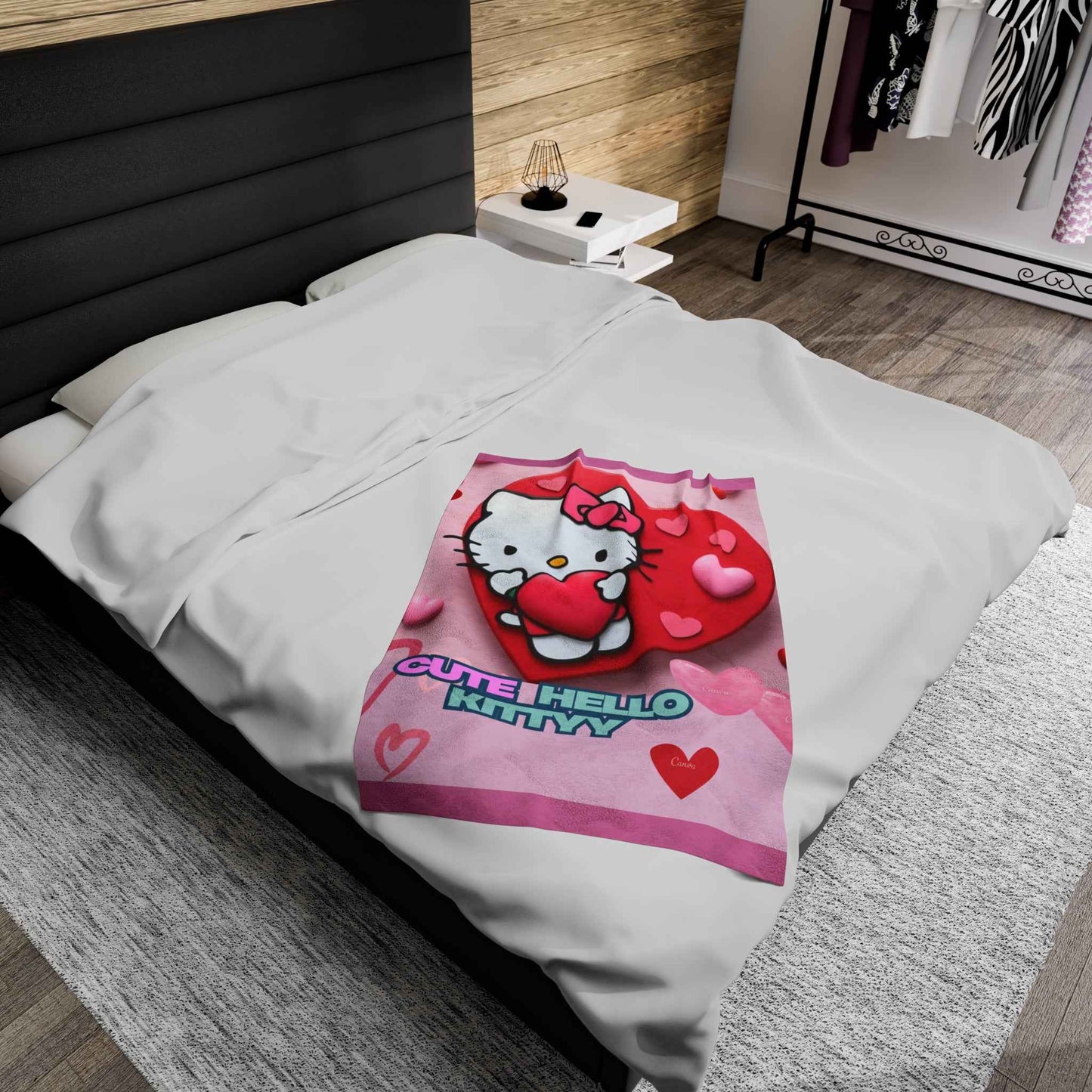 Plush Blanket - Hello Kitty Valentines Day Pink Design - Hello Kittyy Blanket Store