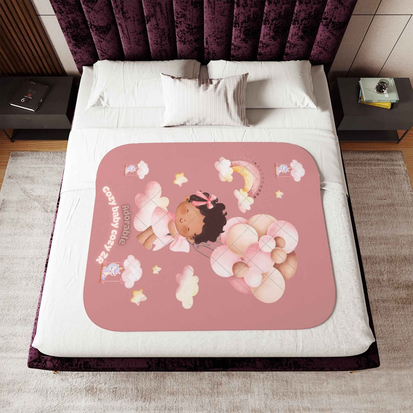 Cozy Sherpa Blanket with Cute Baby Design and unicorns - Hello Kittyy Blanket Store