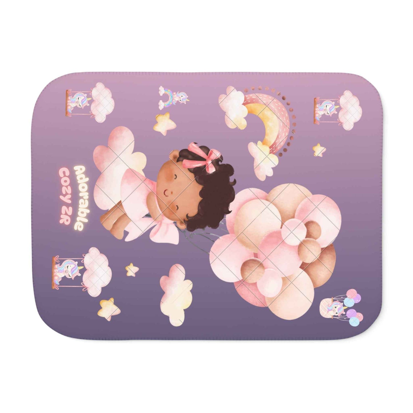 Sherpa Blanket Unicorn Gradient Violet Flying Baby Balloons - Hello Kittyy Blanket Store