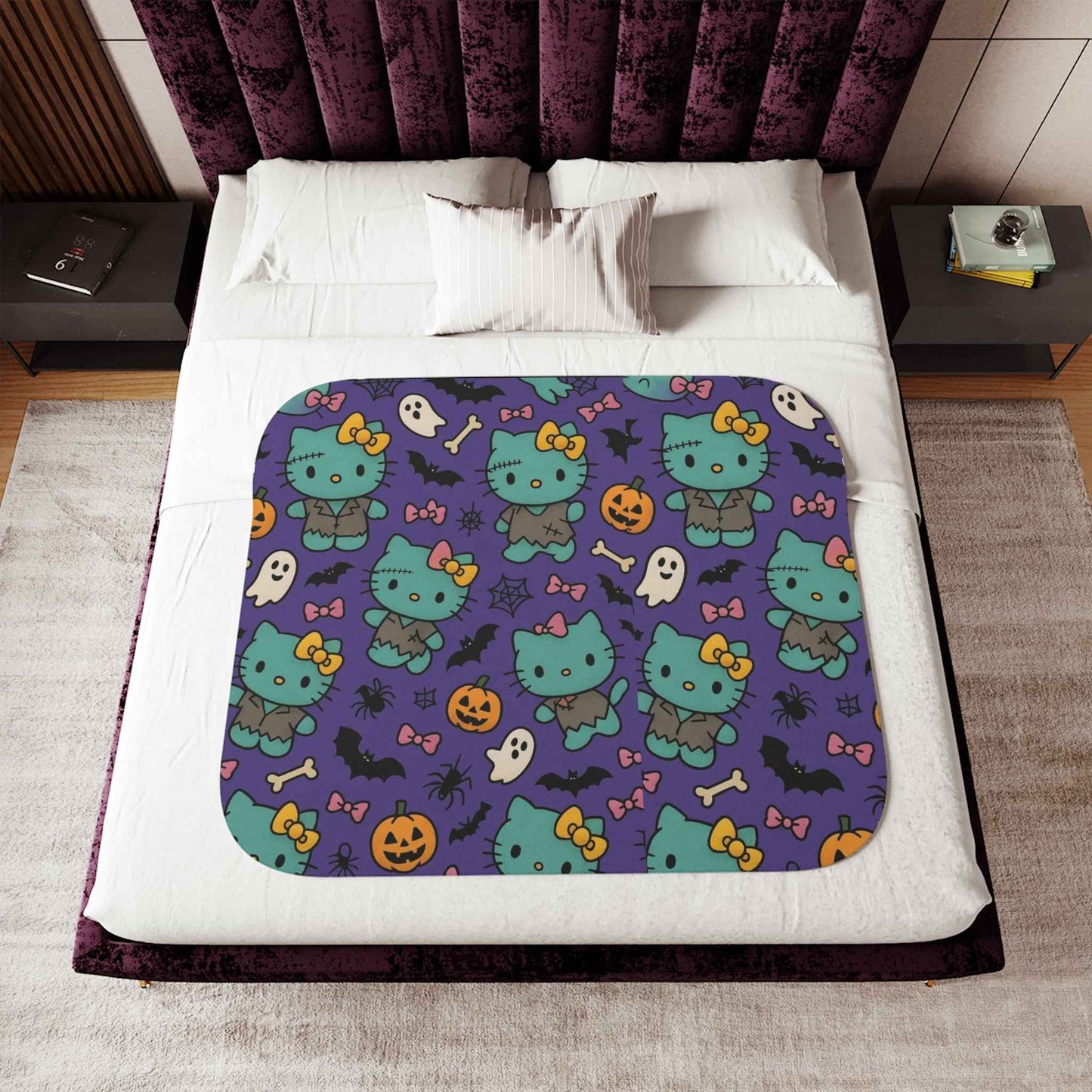 Sherpa Blanket, Frankenstein Halloween blanket purple - Hello Kittyy Blanket Store
